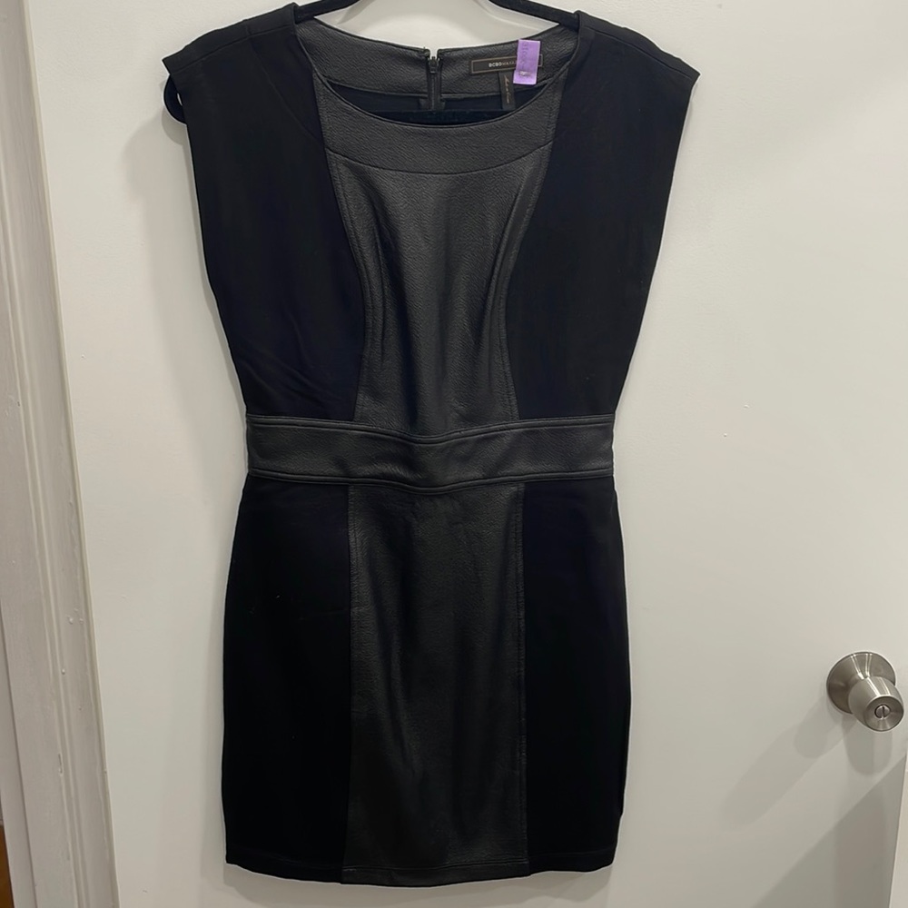 BCBGMaxAzria Black leather insert dress